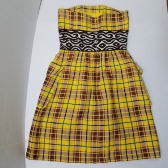 Plenty by Tracy Reese strapless plaid mini dress tartan size 0 XS yellow - Picture 4 of 6